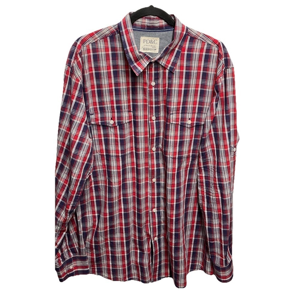 PD&C Shirt Mens XL Red Plaid Button Up Casual Long Sleeve Cotton Western